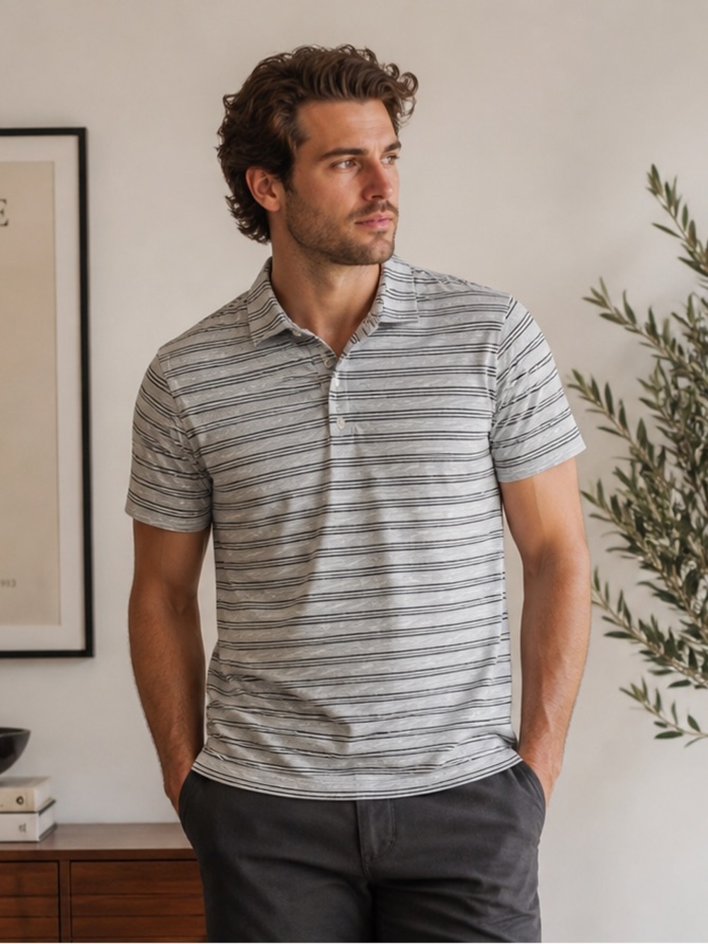 Johnnie-O’s Striped Short-Sleeve Polo Shirt - Gray/Black